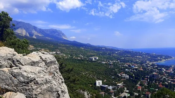 Симеиз Крым — панорама посёлка, скала Дива и гора Кошка